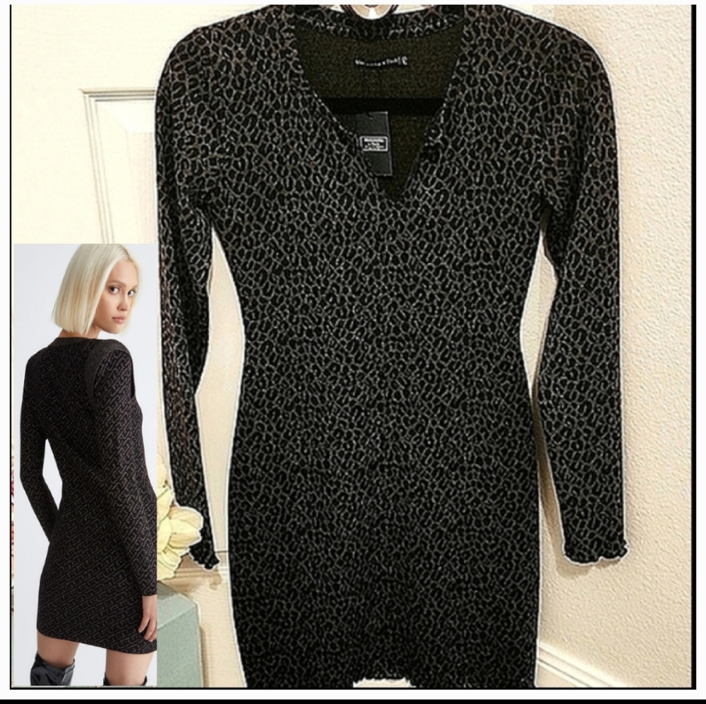 NWT Abercrombie & Fitch Black Gray Animal Print Sweater Dress